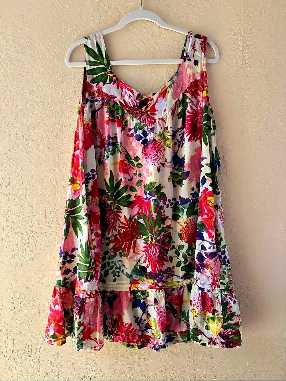 La Cera Floral Cotton Tunic in Pink Size 1X